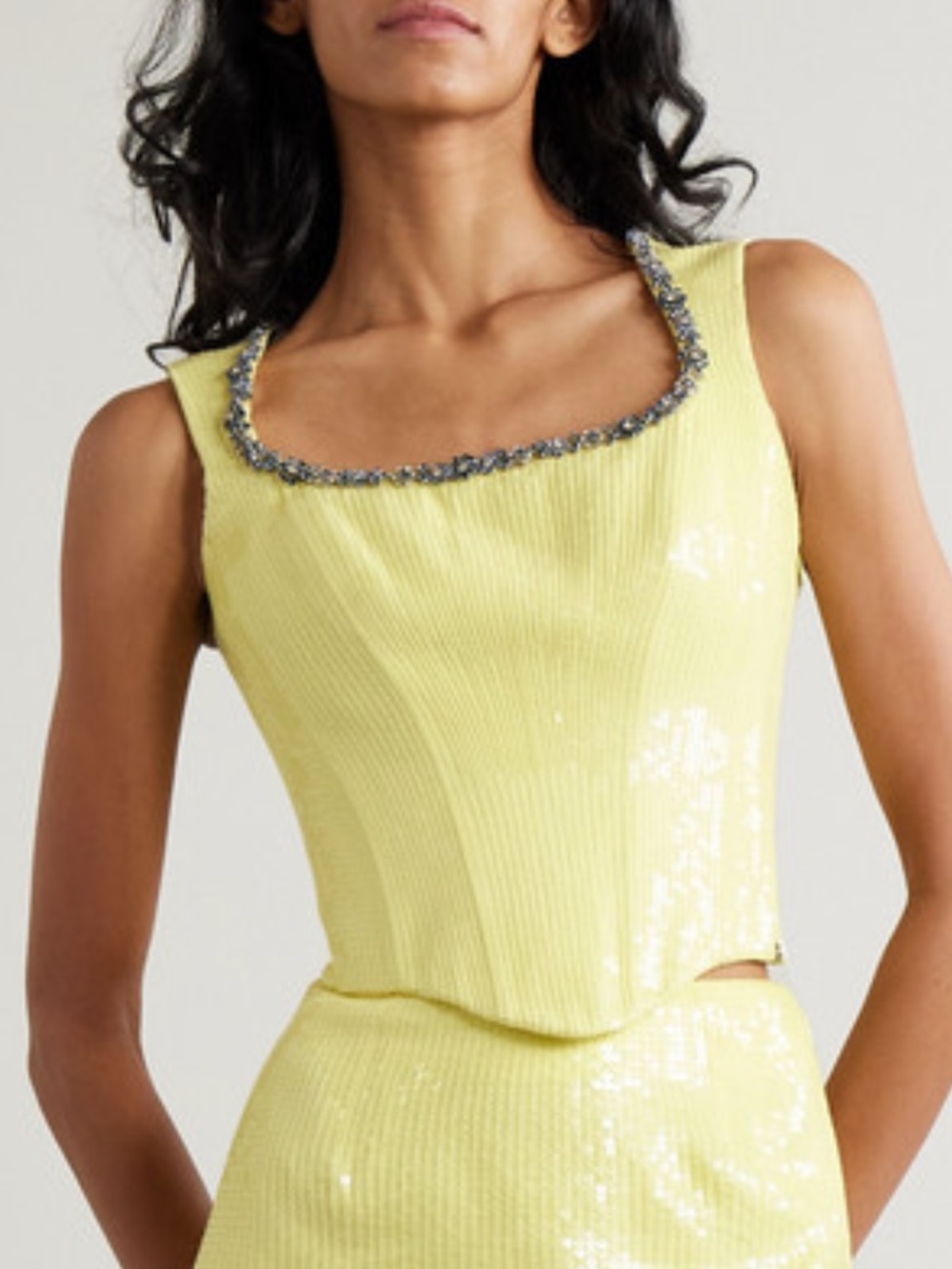 NWT Clio Peppiatt Blossom Sequin Floral Bead Crystal Corset Bustier Top Yellow L